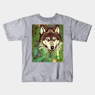 wolf flowers nature Kids T-Shirt